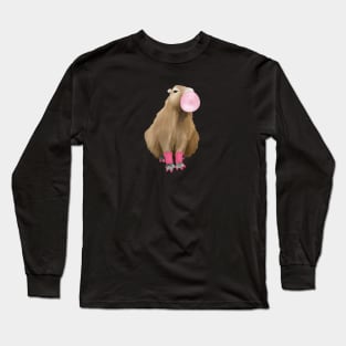 Cute 80's Capybara Blowing Bubblegum Long Sleeve T-Shirt